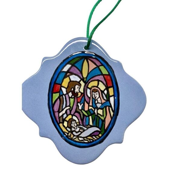 Handmade 5" Ceramic Nativity Scene Christmas Holiday Ornaments Stained Glass - Picture 1 of 3